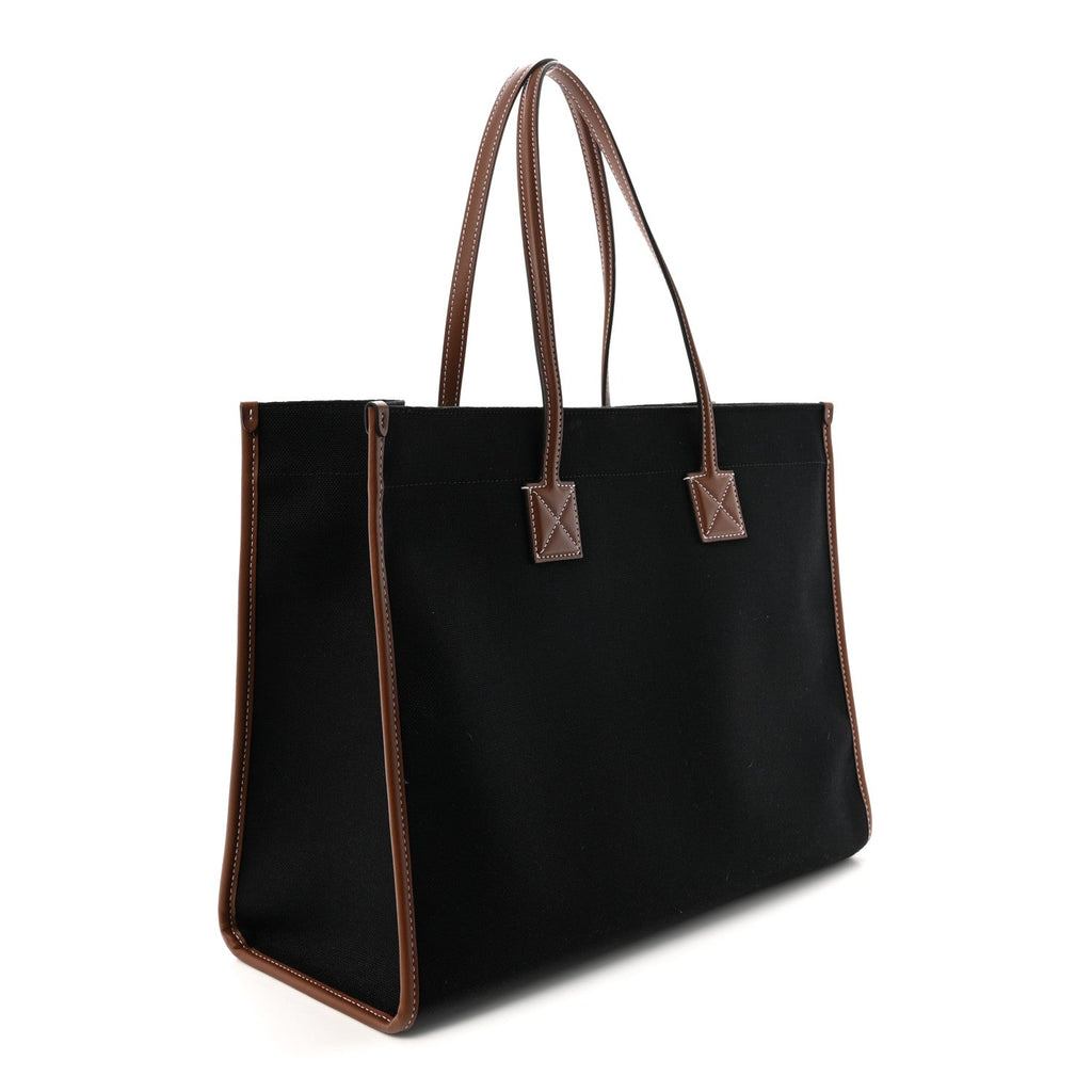 Canvas Smooth Calfskin Medium Two Tone Freya Tote Black Tan
