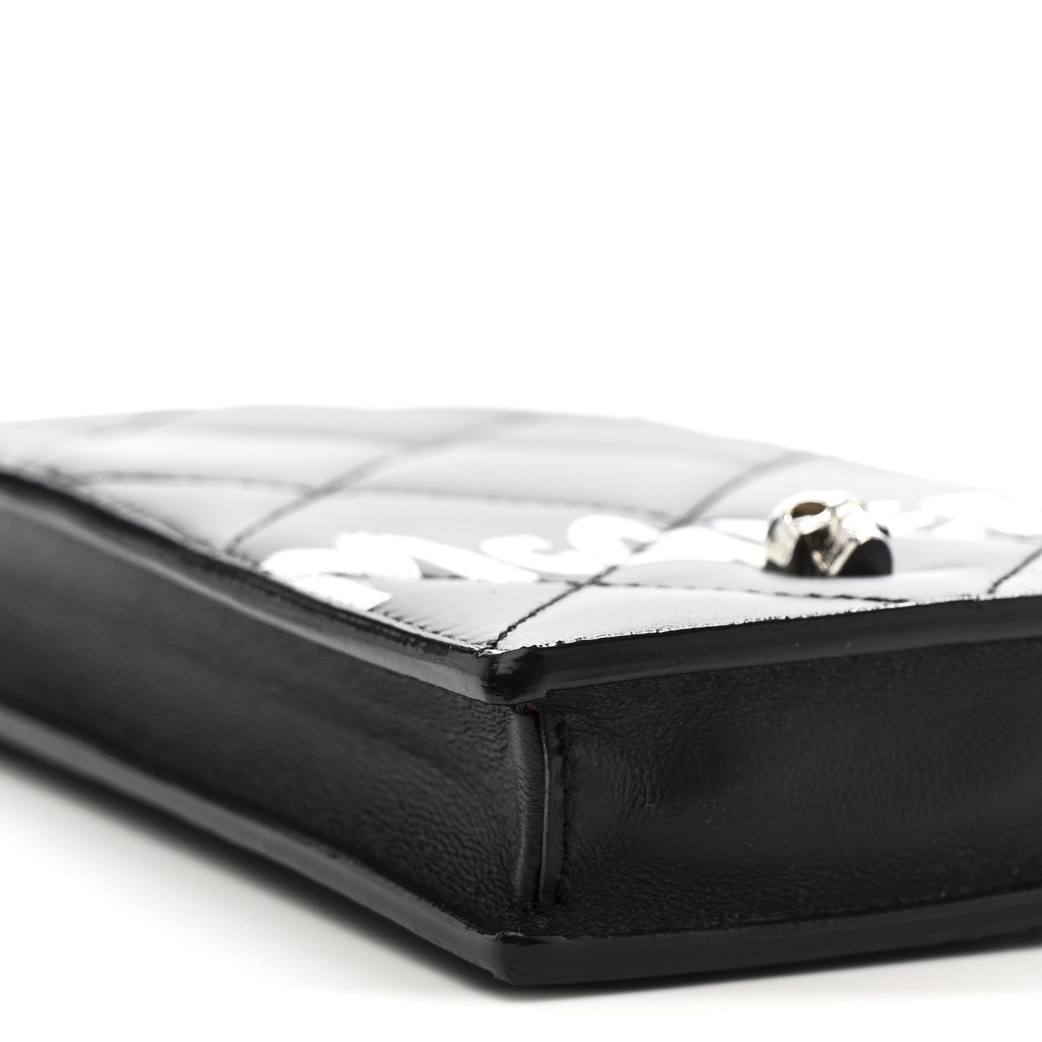Calfskin Quilted Chain Phone Case Black White