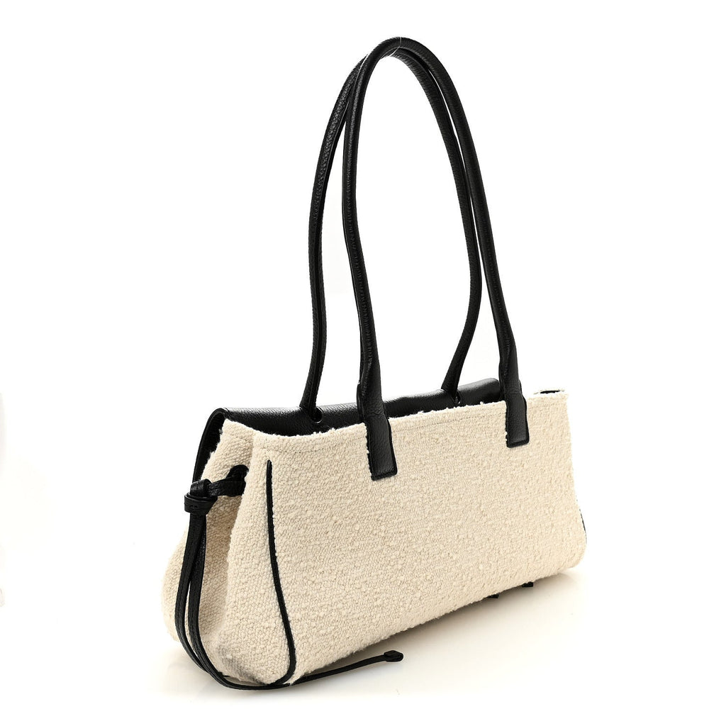Grained Calfskin Boucle Urban Essentials Small Shopping Bag Ecru Black