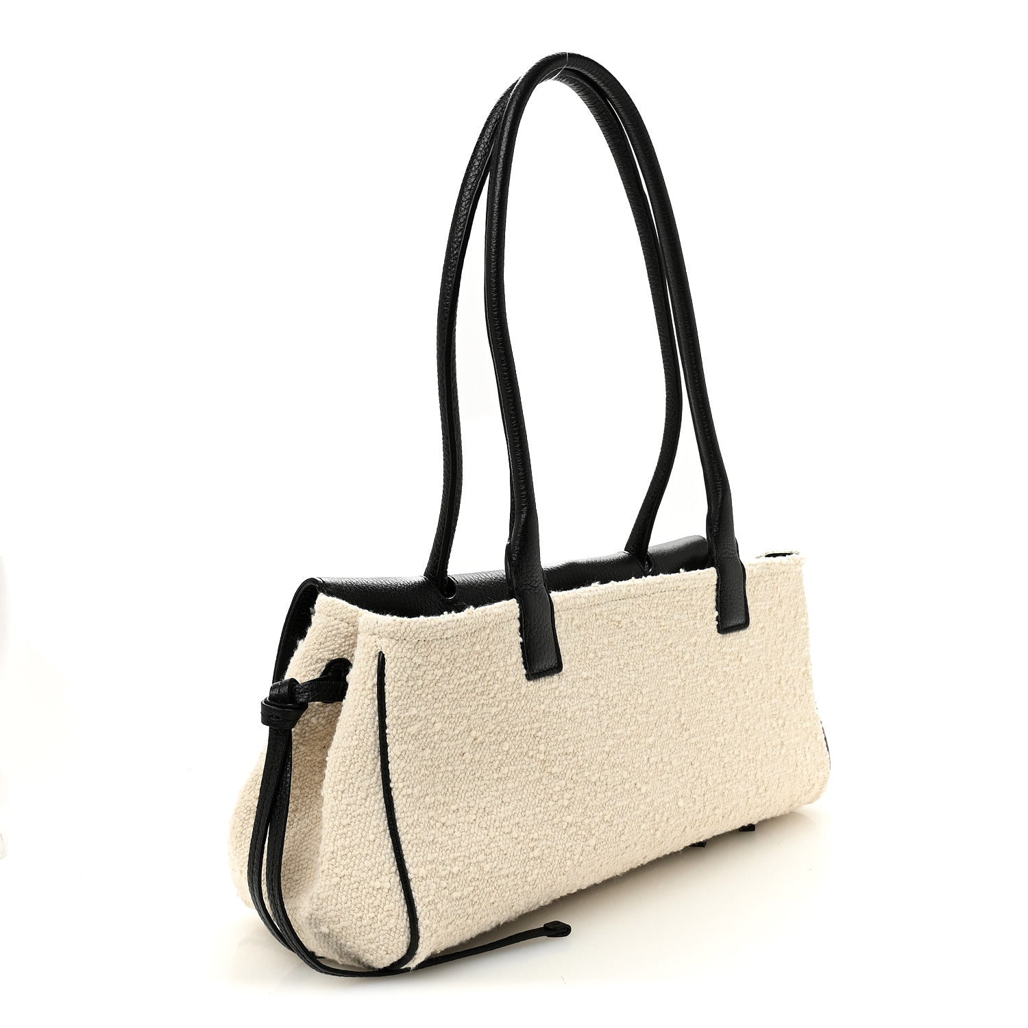 Grained Calfskin Boucle Urban Essentials Small Shopping Bag Ecru Black