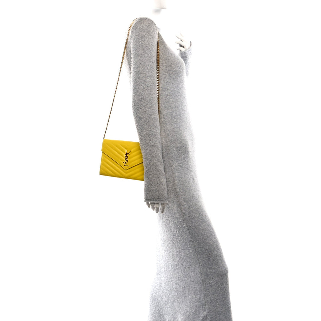 Grain De Poudre Matelasse Chevron Monogram Chain Wallet Yellow