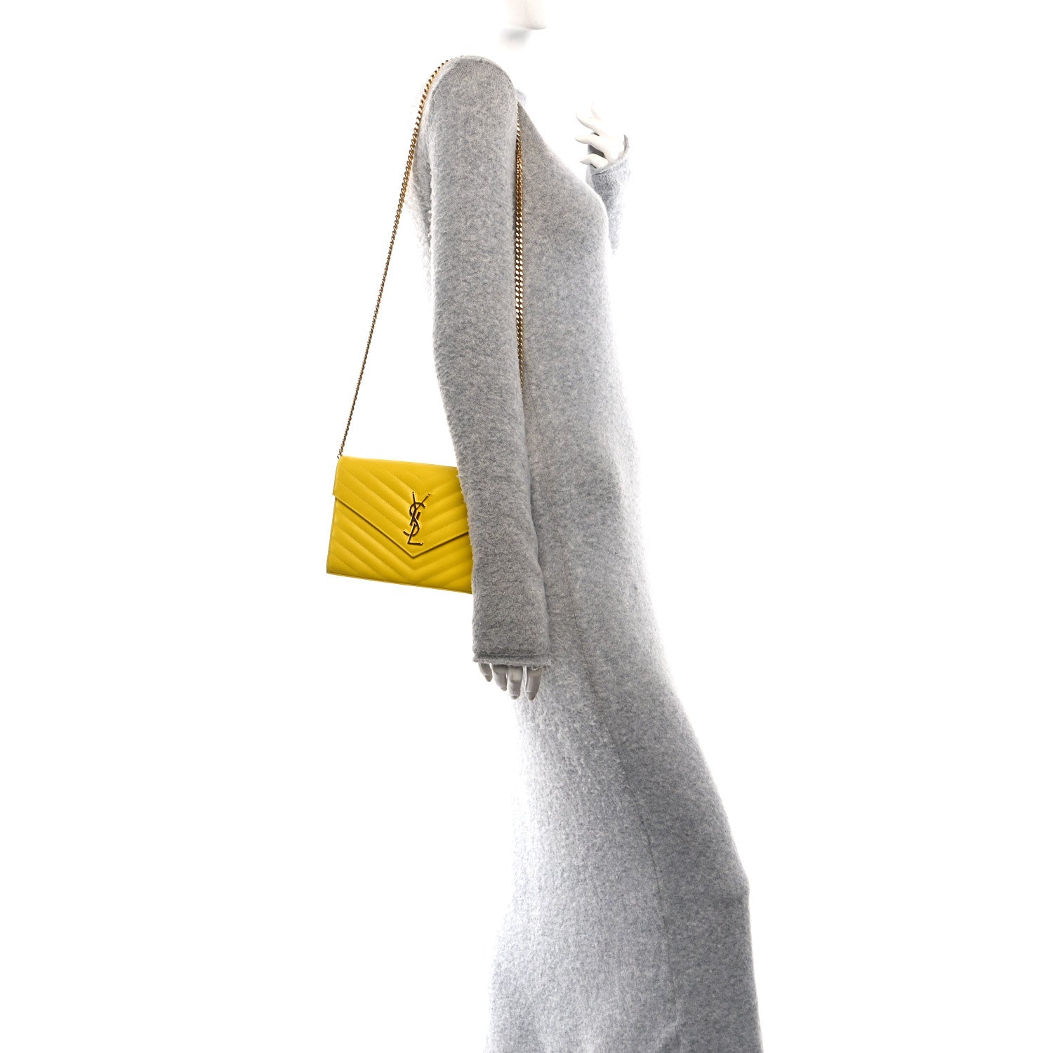 Grain De Poudre Matelasse Chevron Monogram Chain Wallet Yellow