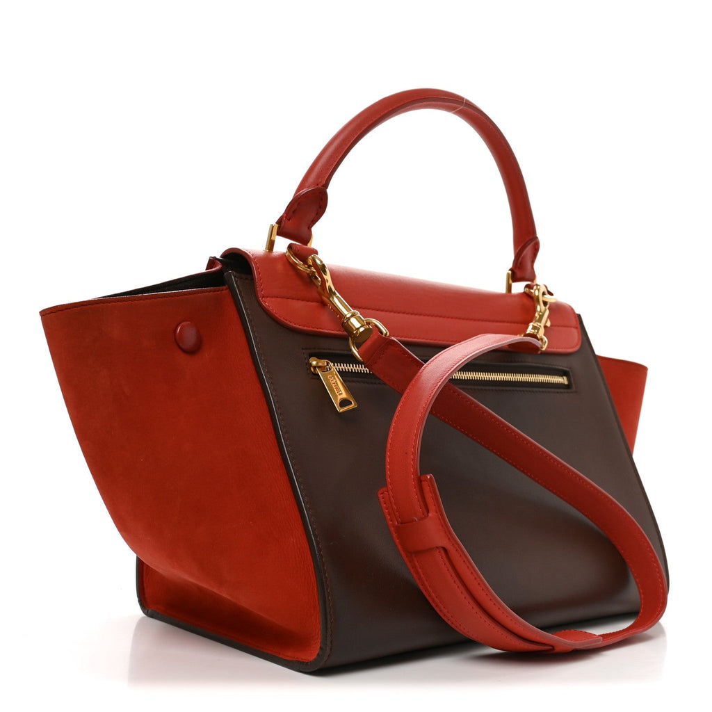 Smooth Calfskin Nubuck Small Tri-Color Trapeze Light Ruby