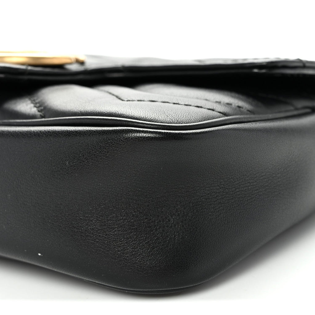 Calfskin Matelasse Super Mini GG Marmont Shoulder Bag Black