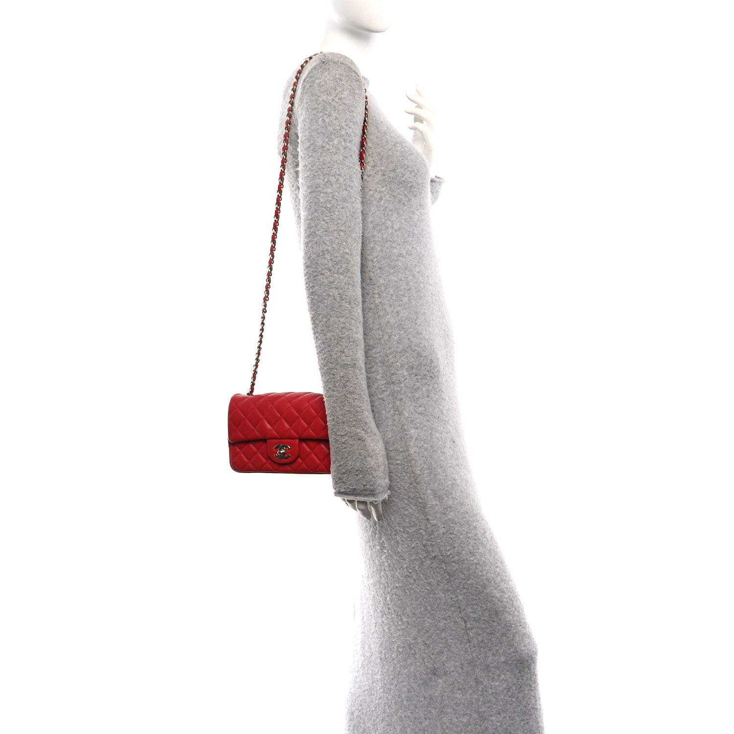 Lambskin Quilted Mini Rectangular Flap Red