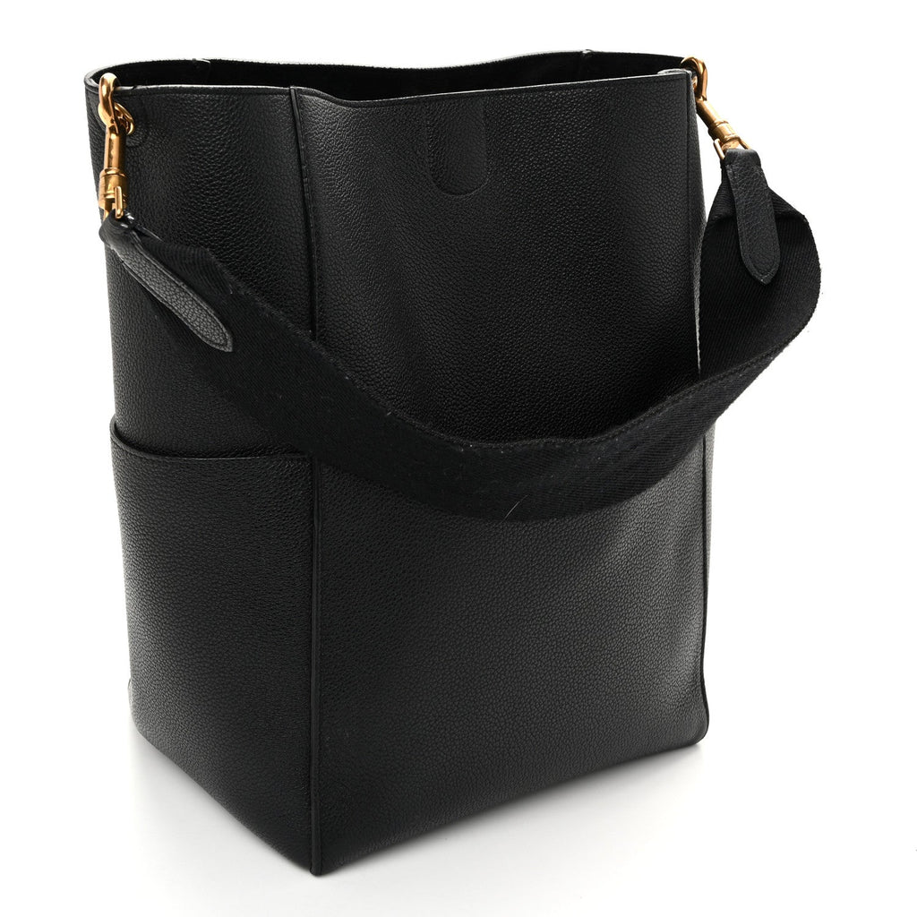Soft Grained Calfskin Sangle Bucket Bag Black
