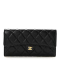Caviar Quilted Large Gusset Flap Wallet Black