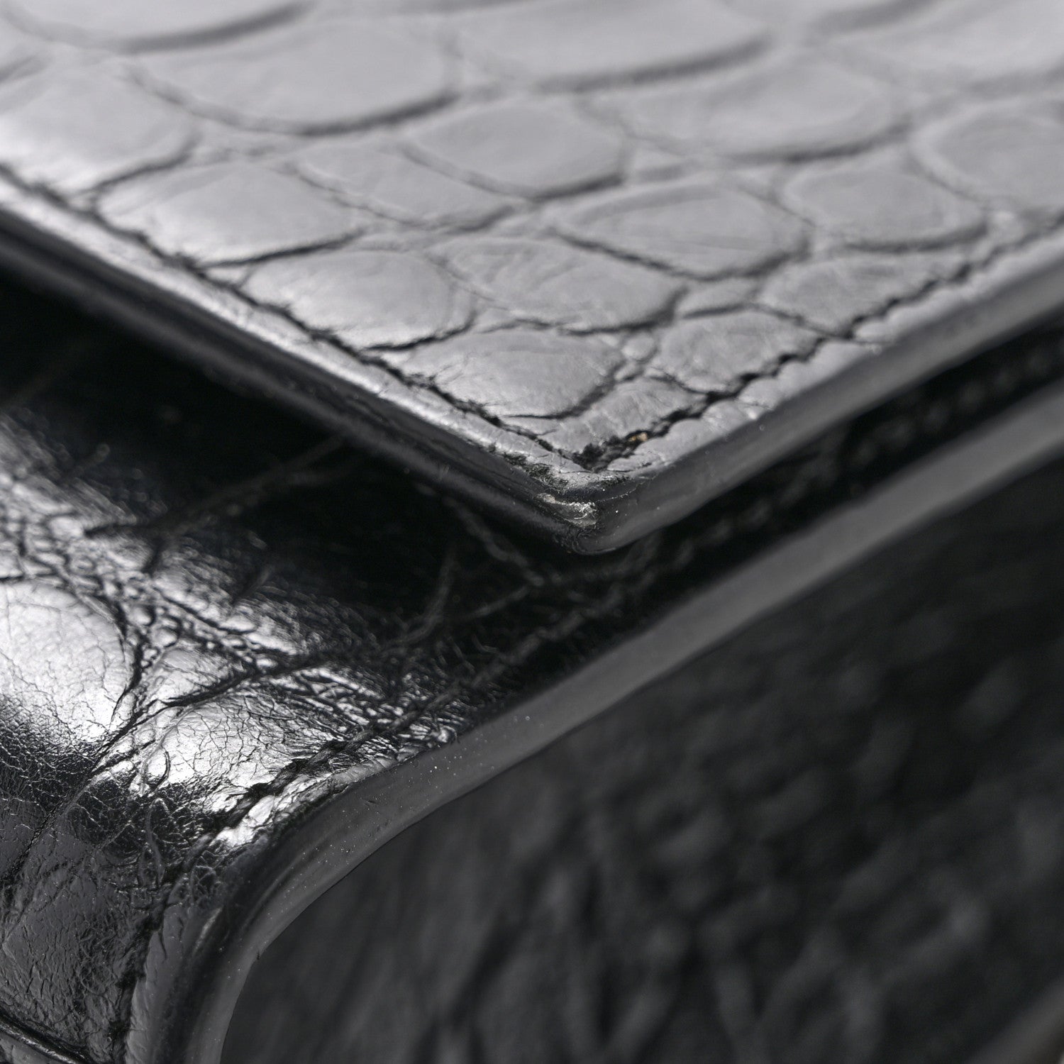 Calfskin Crocodile Embossed Medium Classic Monogram Kate Tassel Satchel Black