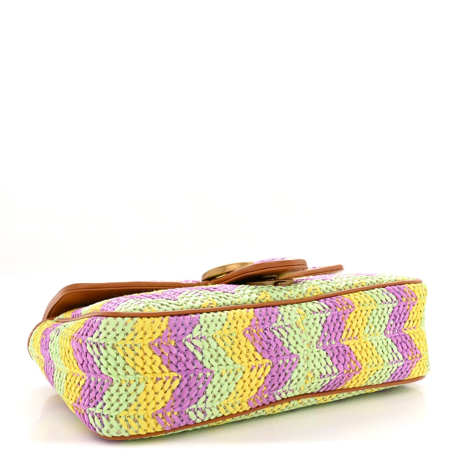 Calfskin Raffia Woven Small GG Marmont Shoulder Bag Multicolor