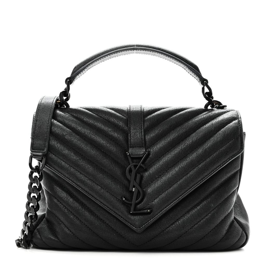 Sheepskin Matelasse Chevron Monogram Monochrome Medium College Bag Black
