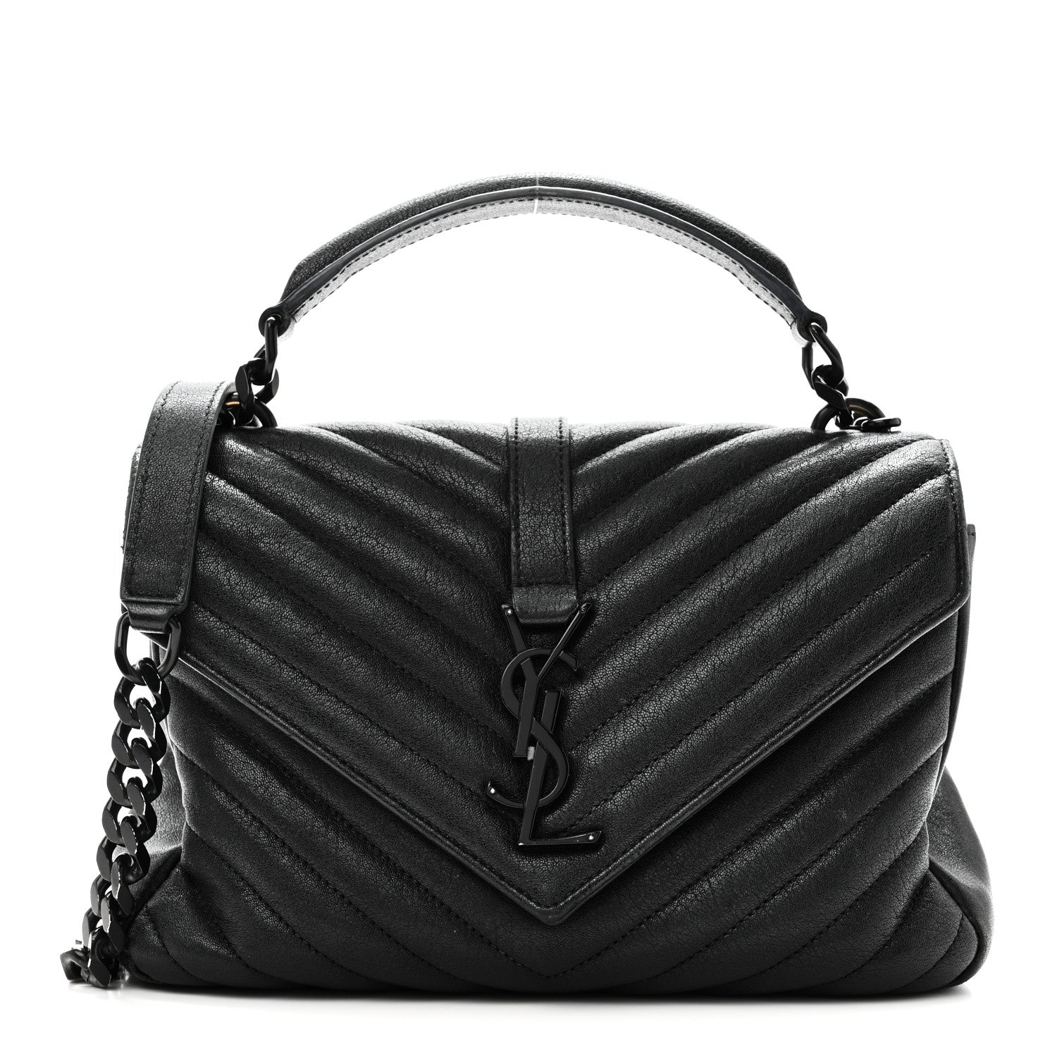 Sheepskin Matelasse Chevron Monogram Monochrome Medium College Bag Black