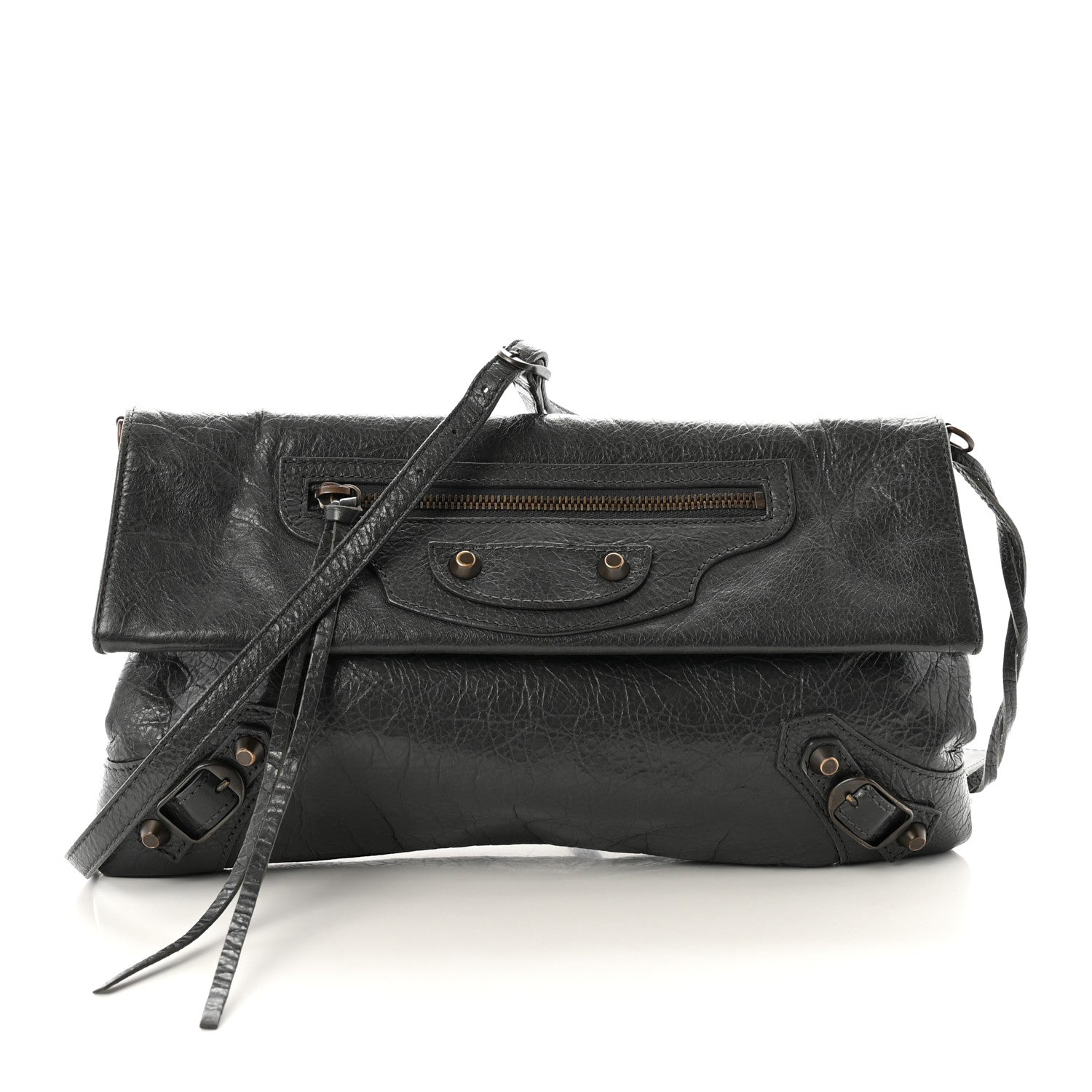 Agneau Classic Hardware Envelope Strap Clutch Gris Fossile