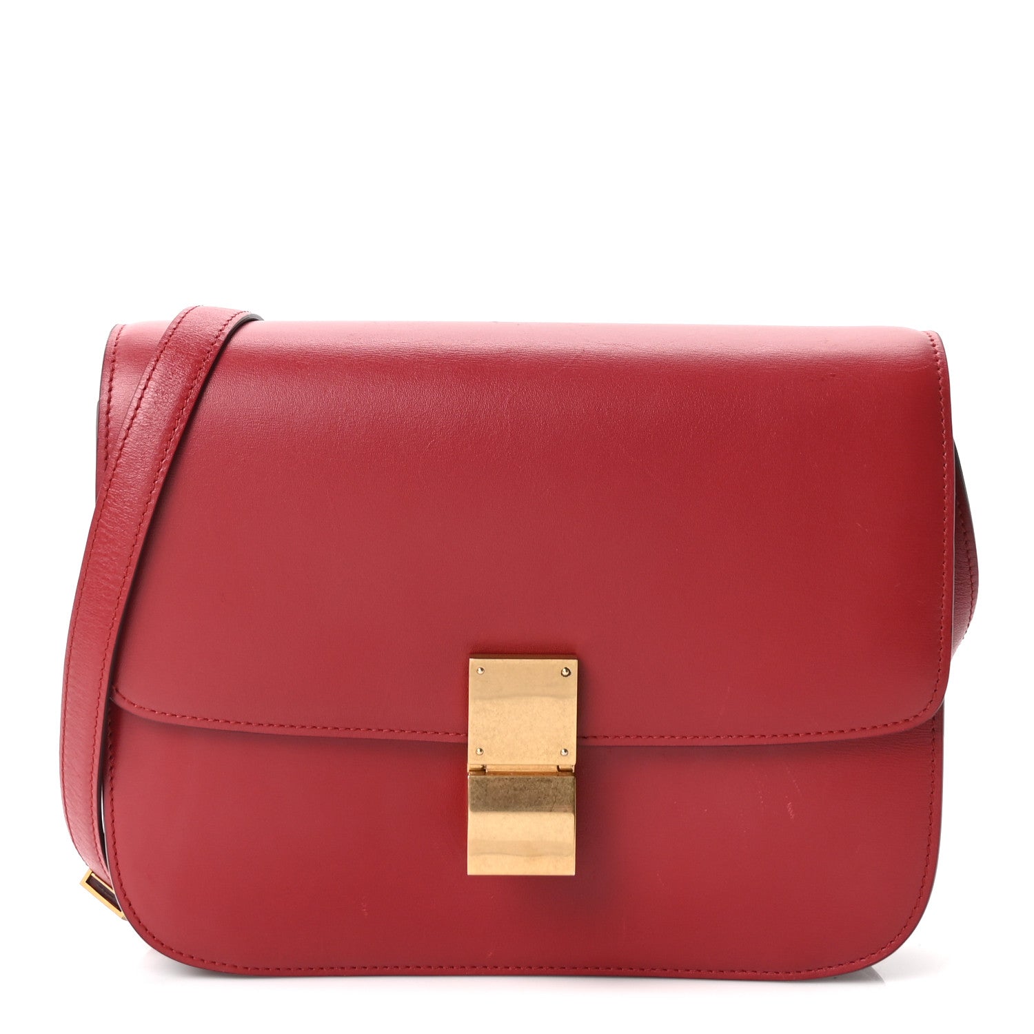Box Calfskin Medium Classic Box Flap Bag Red Red