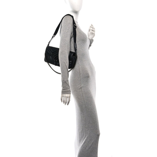 Calfskin Matelasse Monochrome GG Marmont Crossbody Shoulder Bag Black