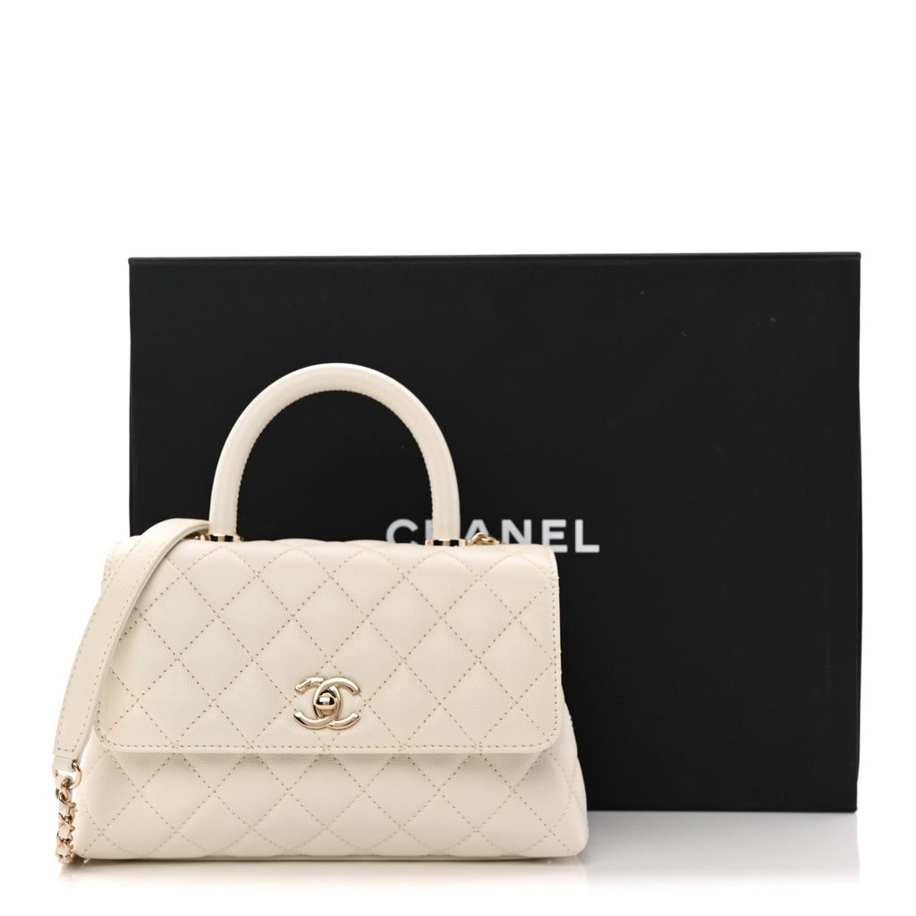 Caviar Quilted Mini Coco Handle Flap White