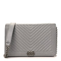 Caviar Chevron Quilted Boy Wallet On Chain WOC Grey