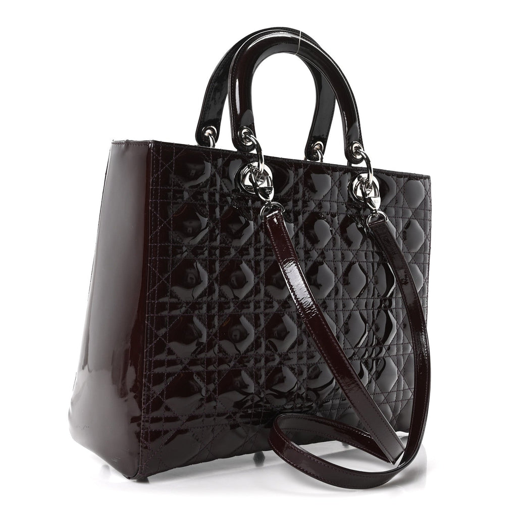 Patent Cannage Large Lady Dior Burgundy