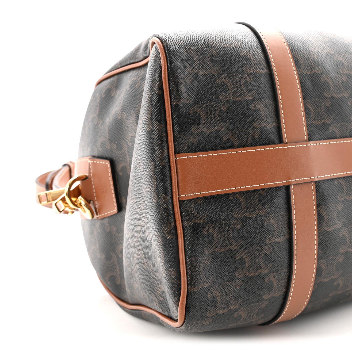 Triomphe Canvas Calfskin Boston Bag Tan