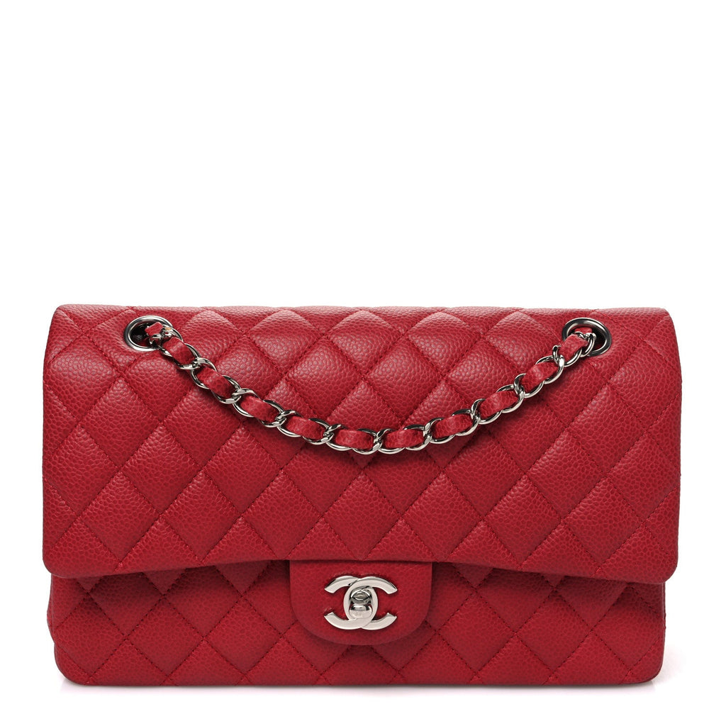 Caviar Quilted Medium Double Flap Dark Red