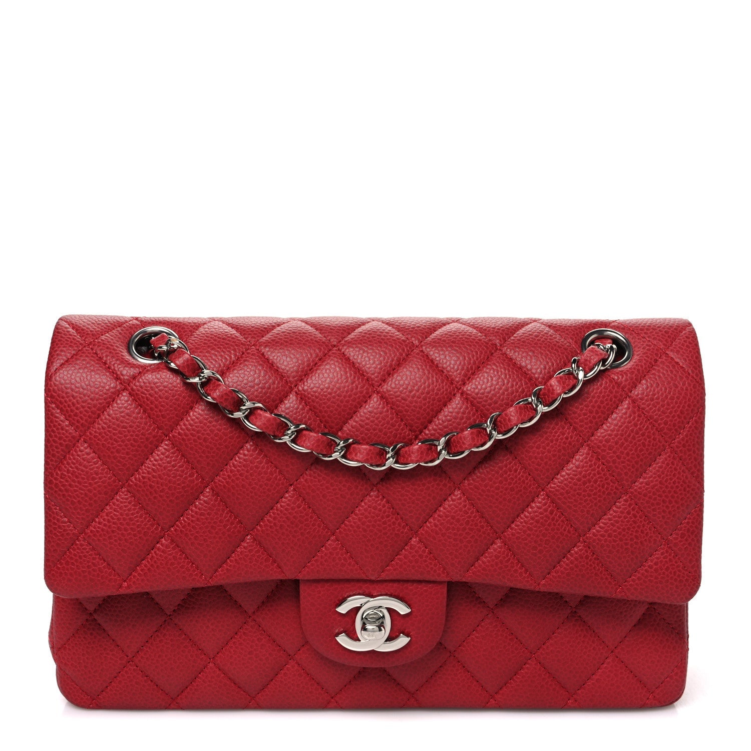 Caviar Quilted Medium Double Flap Dark Red