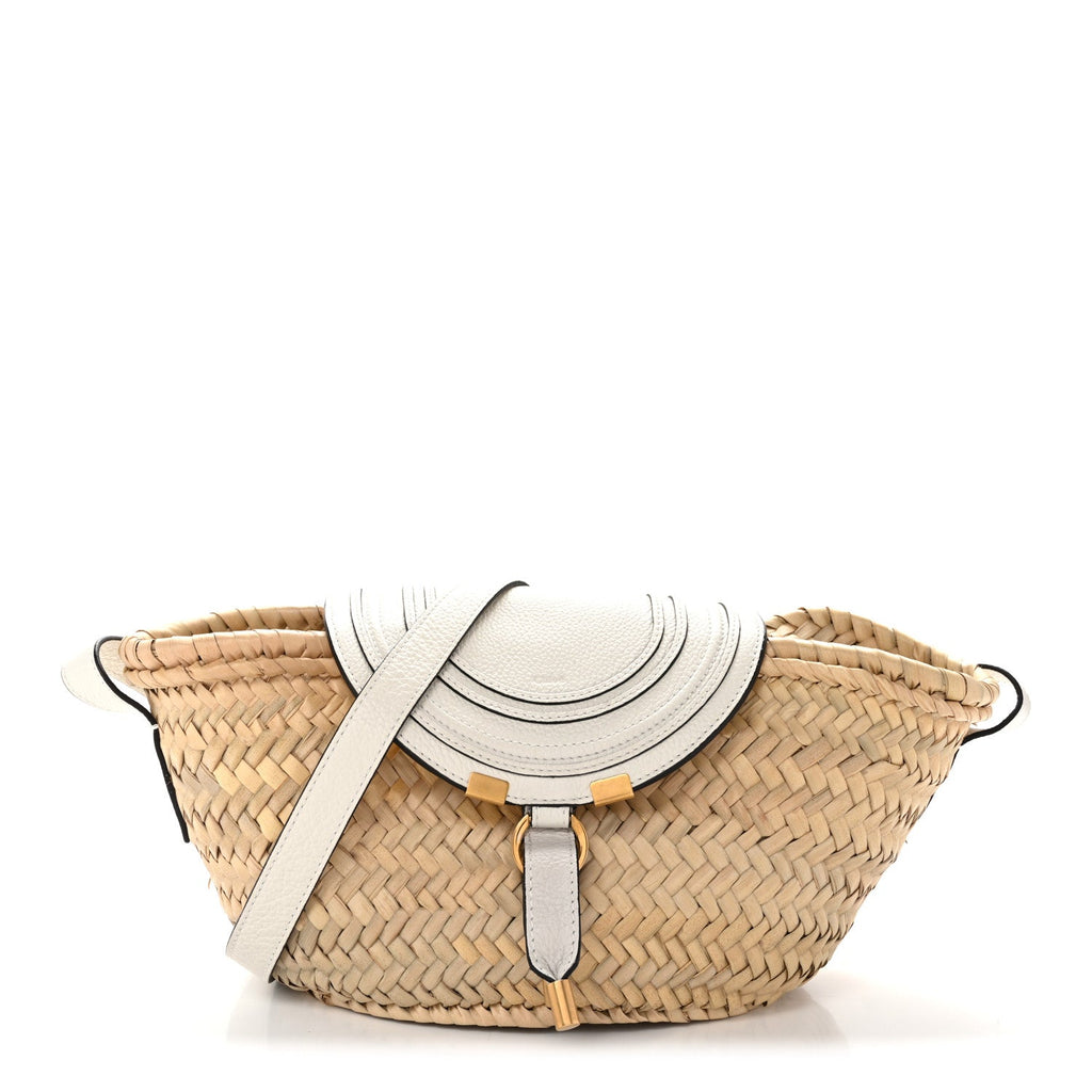 Raffia Calfskin Marcie Basket White