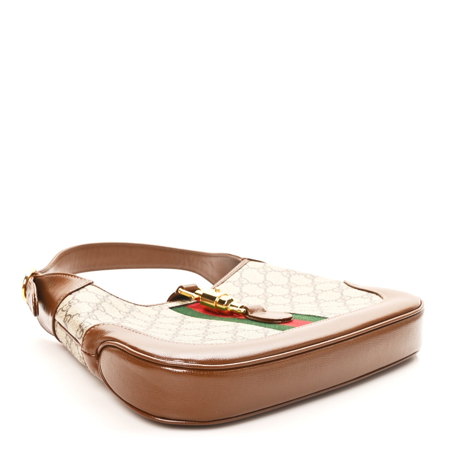 GG Supreme Monogram Azalea Calfskin Web Small Jackie 1961 Hobo Beige Ebony Brown Sugar