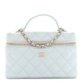 Caviar Quilted Top Handle Slim Vanity With Chain Light Blue