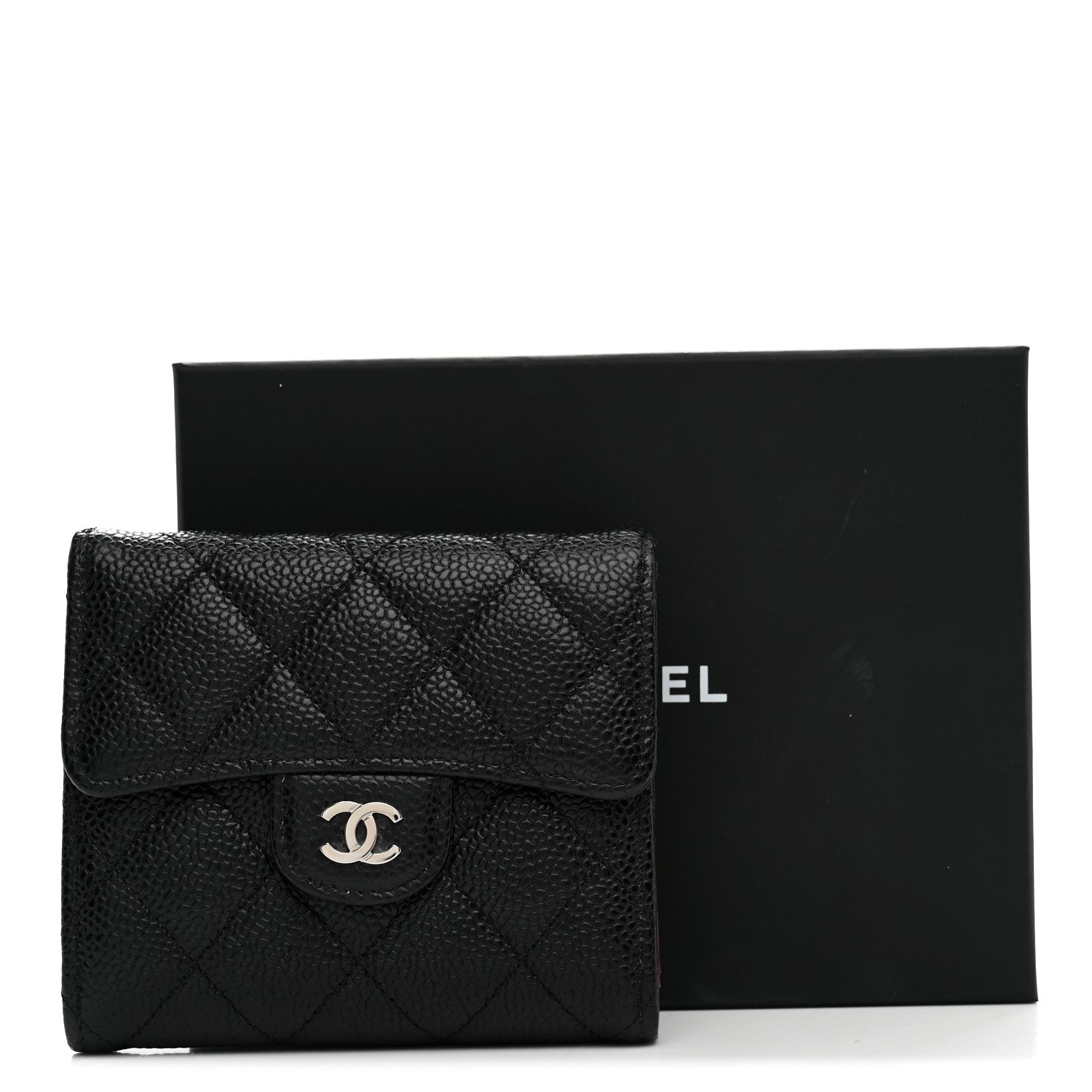 Caviar Quilted Compact Flap Wallet Black