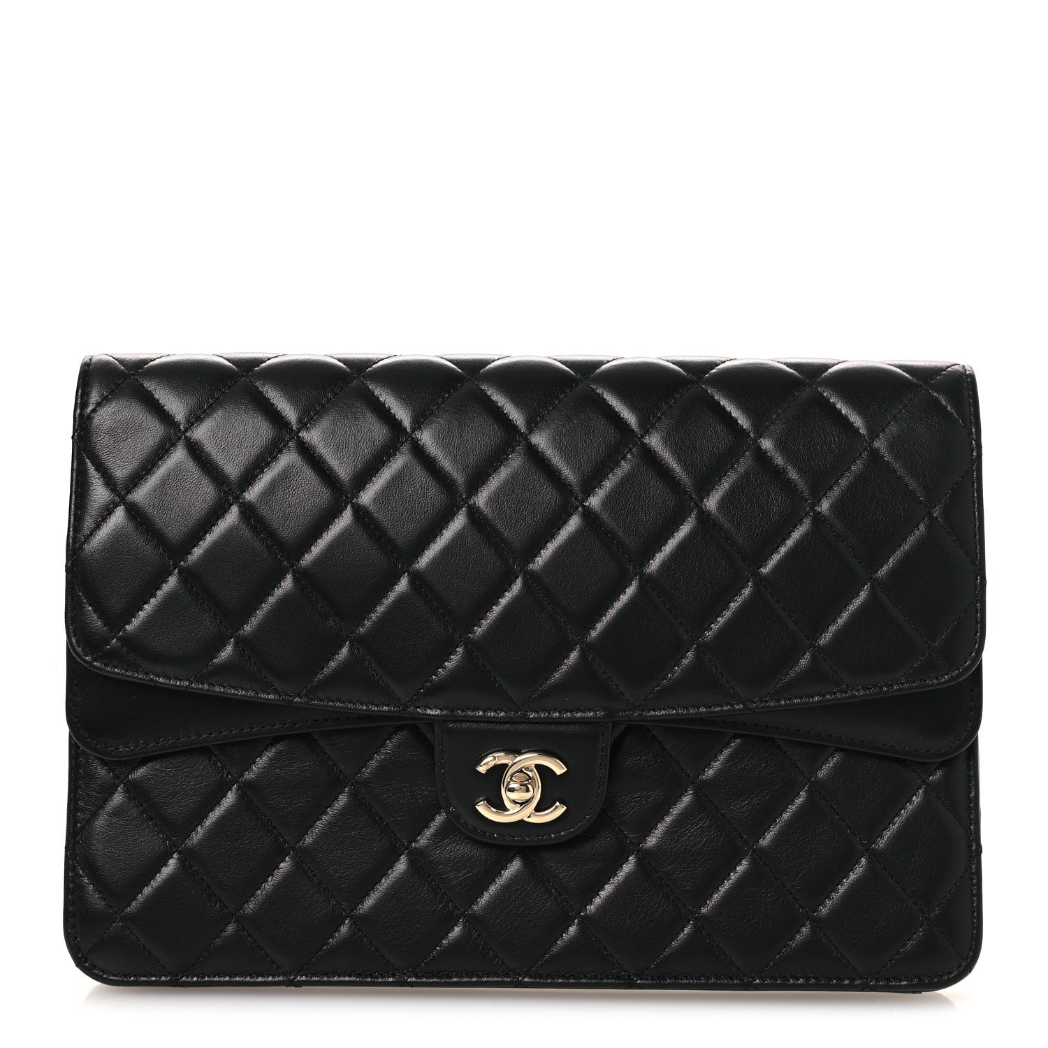 Lambskin Quilted Flap Clutch Black