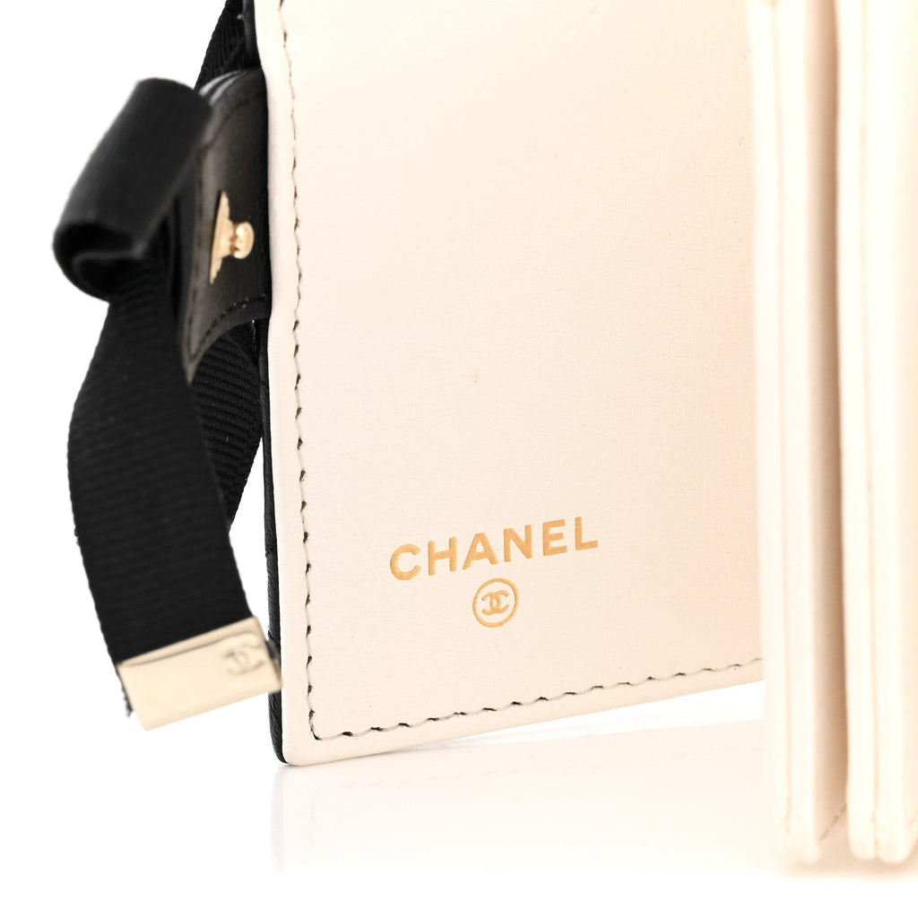 Lambskin Quilted Book Card Holder on Chain Black