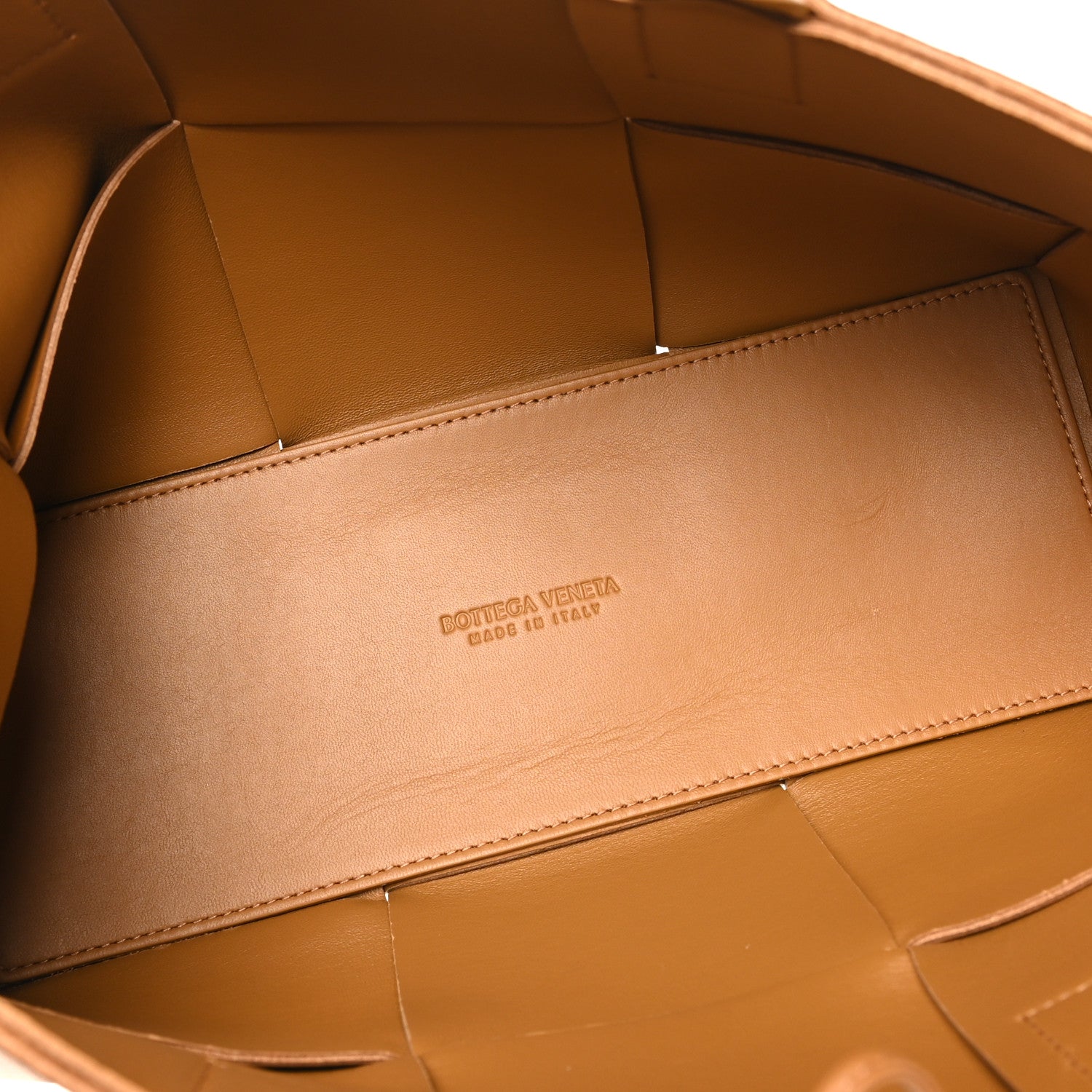 Nappa Maxi Intrecciato Small Arco Tote Caramel