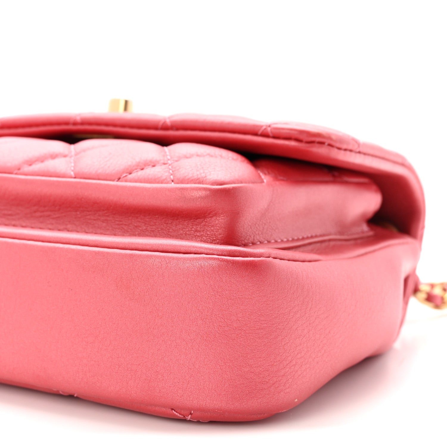 Metallic Calfskin Quilted Top Handle Flap Dark Pink