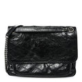 Crinkled Calfskin Matelasse Monogram Medium Niki Chain Satchel Black
