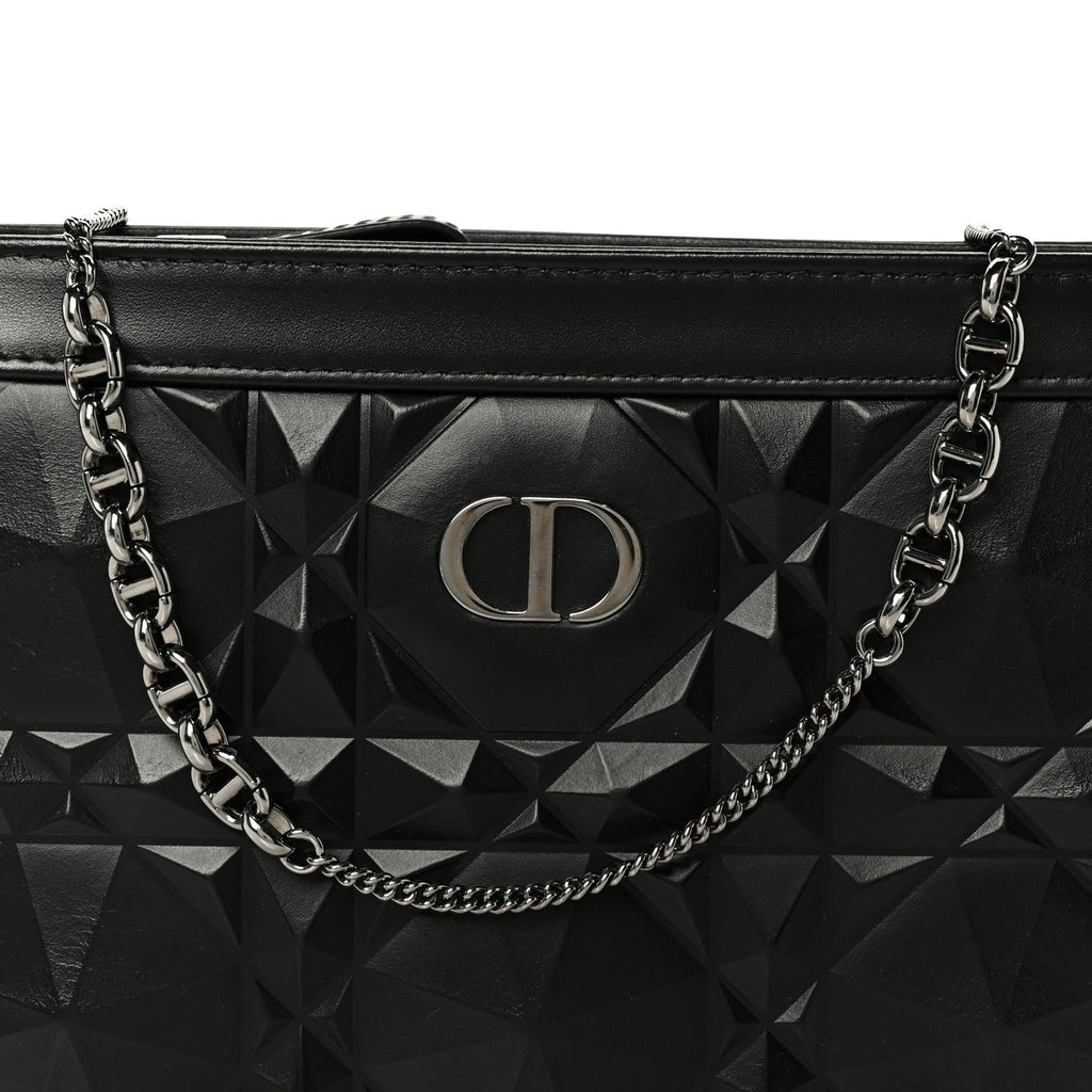 Calfskin Macrocannage Diamond Caro Zipped Pouch With Chain Black