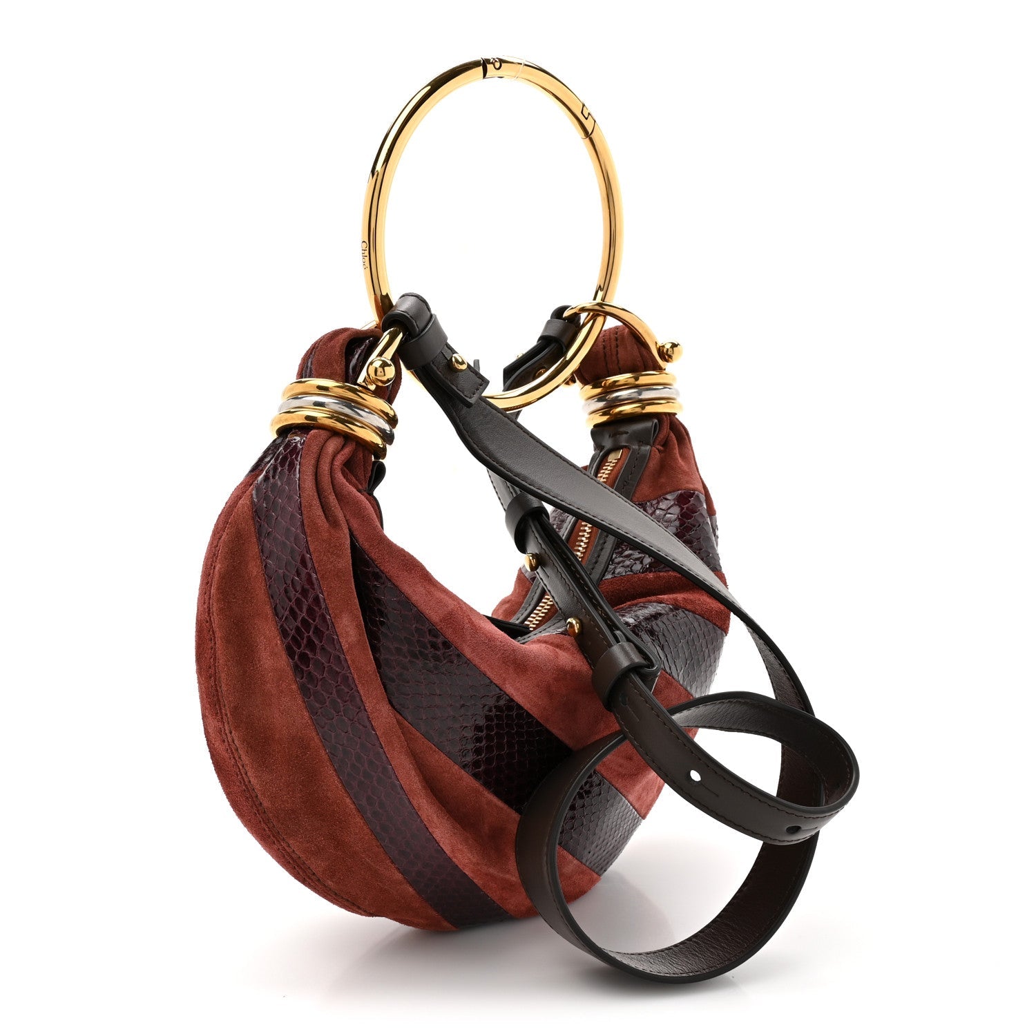 Suede Snakeskin Small Bracelet Hobo Bag Crafty Brown