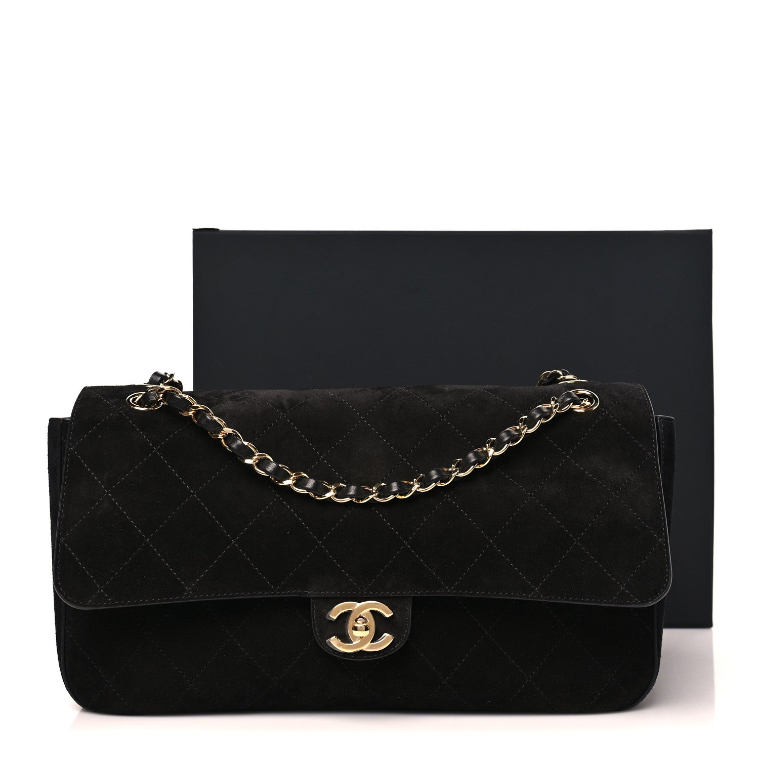 Suede Calfskin Small Souplissimo Maxi Flap Black