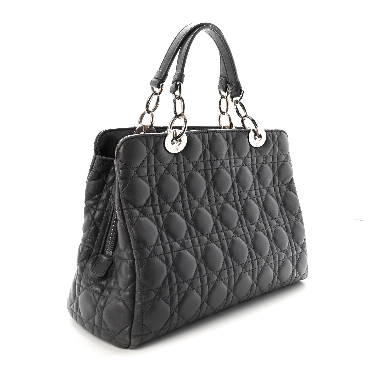 Lambskin Cannage Small Dior Soft Zipped Shopping Tote Grey