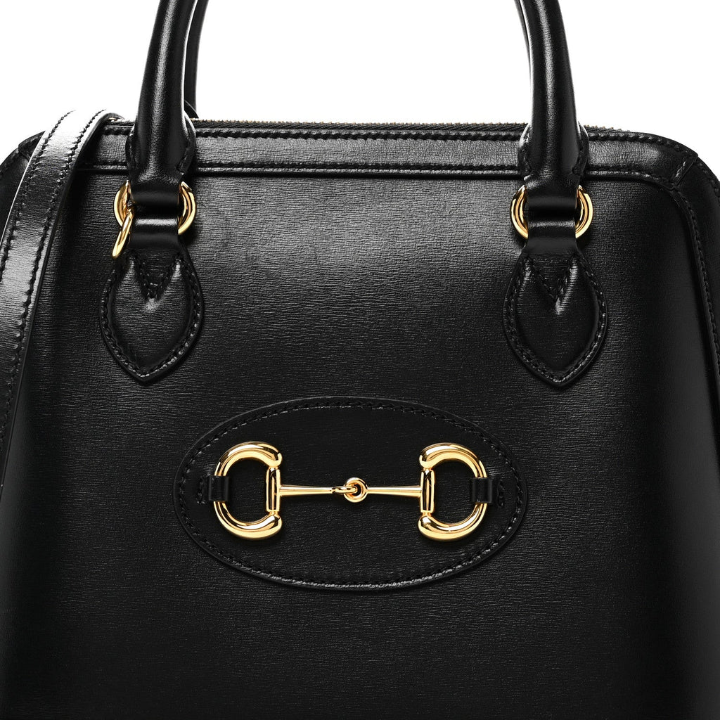 Boarded Plutone Calfskin Small Horsebit 1955 Top Handle Bag Black