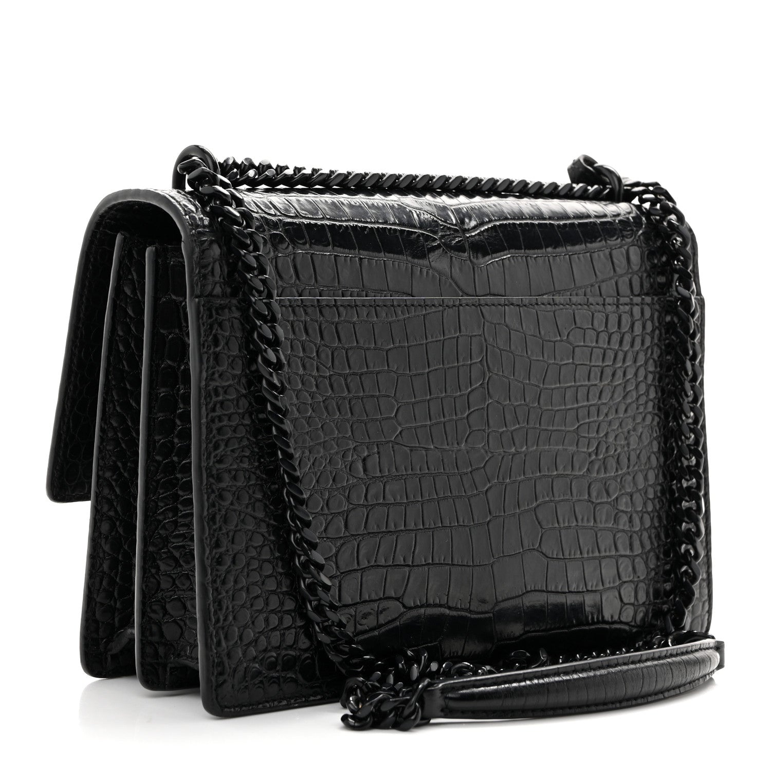 Calfskin Crocodile Embossed Medium Monochrome Monogram Sunset Black