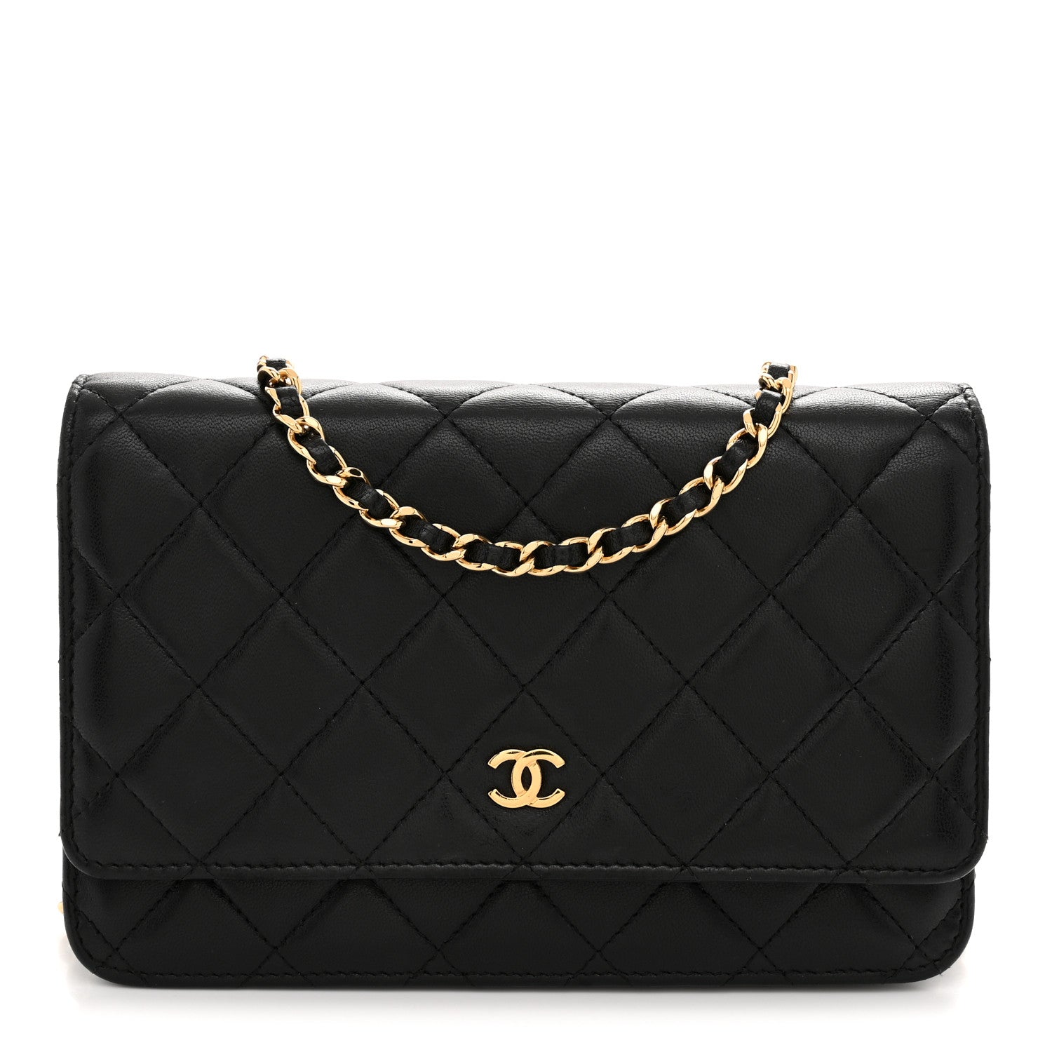 Lambskin Quilted Wallet On Chain WOC Black