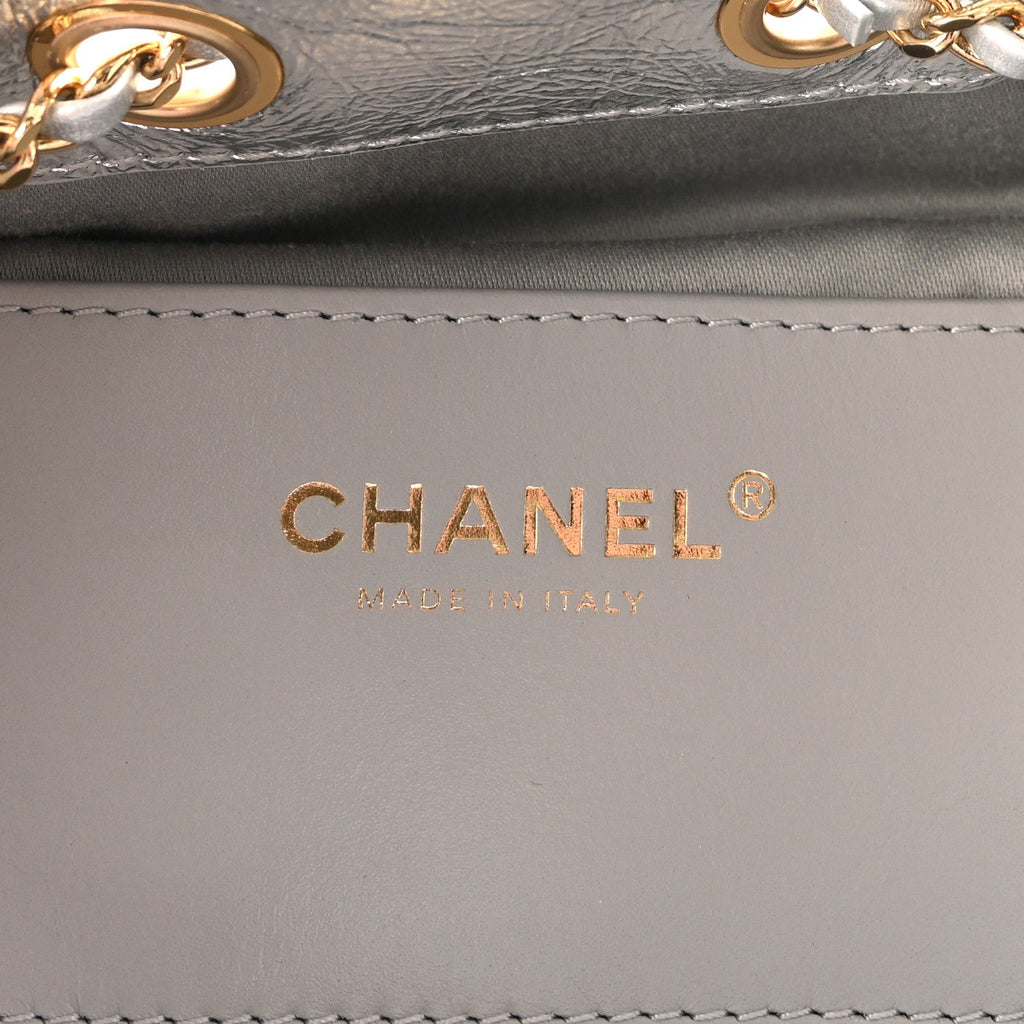 Metallic Aged Calfskin Quilted Mini Chanel 25 Handbag Silver