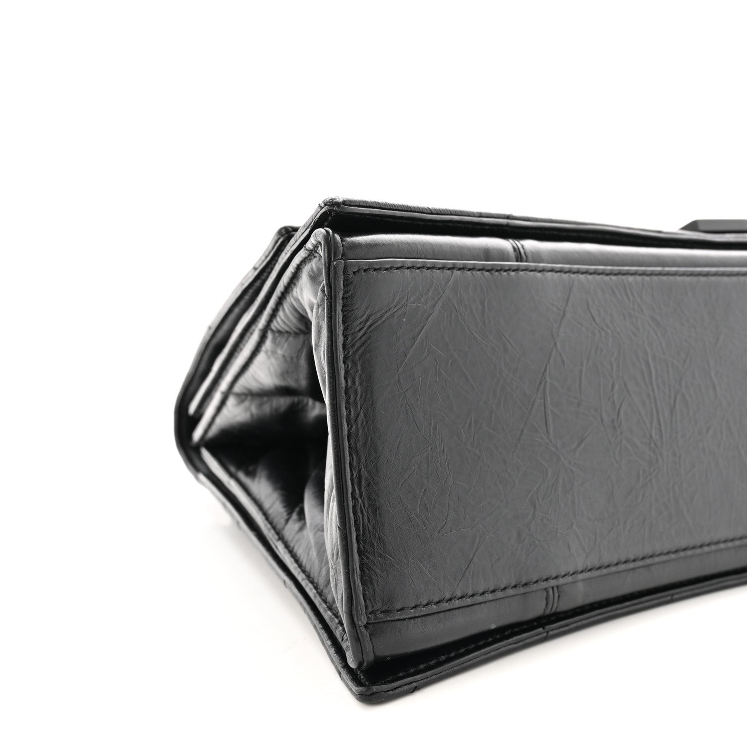 Crushed Calfskin Quilted Matte Black Hardware Medium Crush Chain Bag Black