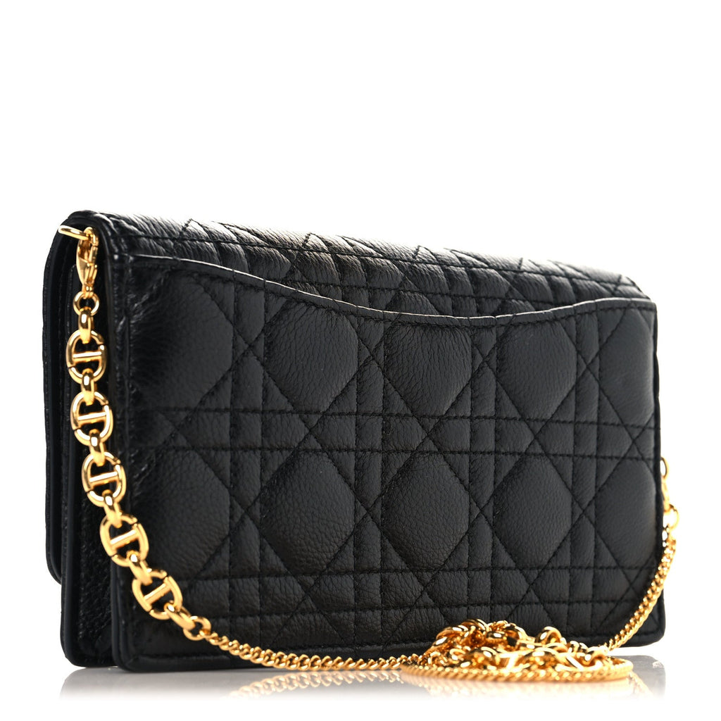 Supple Calfskin Cannage Caro Belt Pouch with Chain  Black