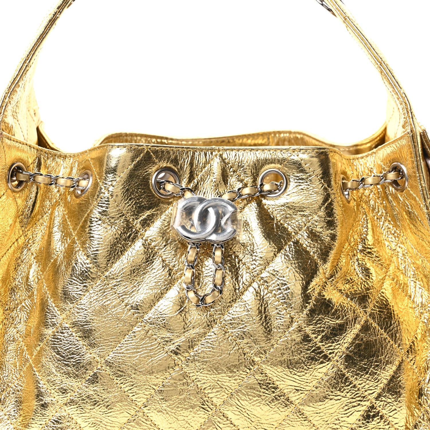 Metallic Aged Calfskin Quilted Small Chanel 25 Handbag Gold