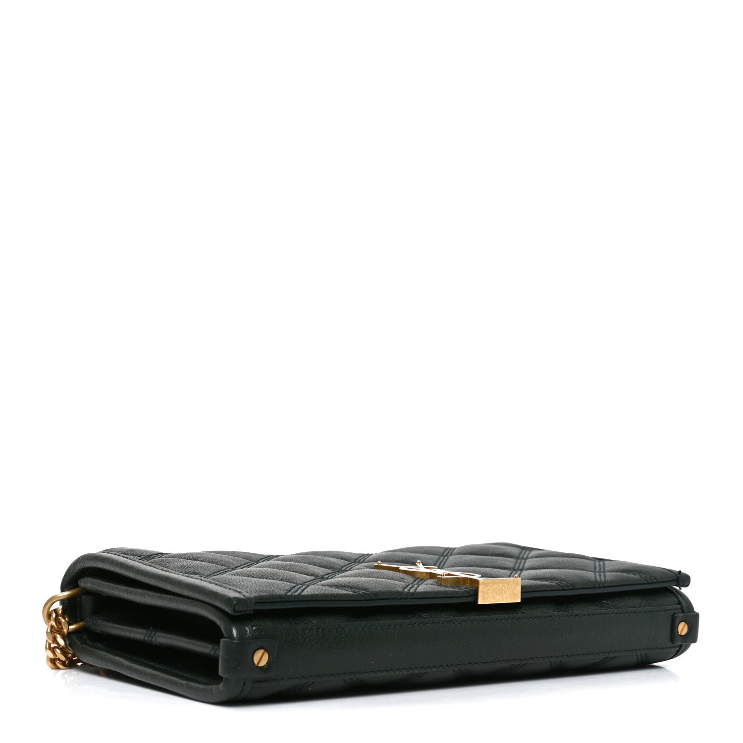 Lambskin Diamond Quilted Becky Chain Wallet Vert Fonce