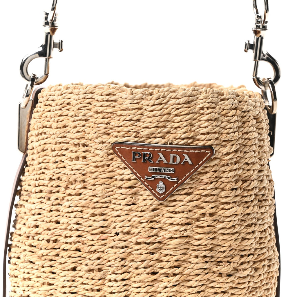Paglia Vitello Woven Braided Bucket Bag Naturale Cognac