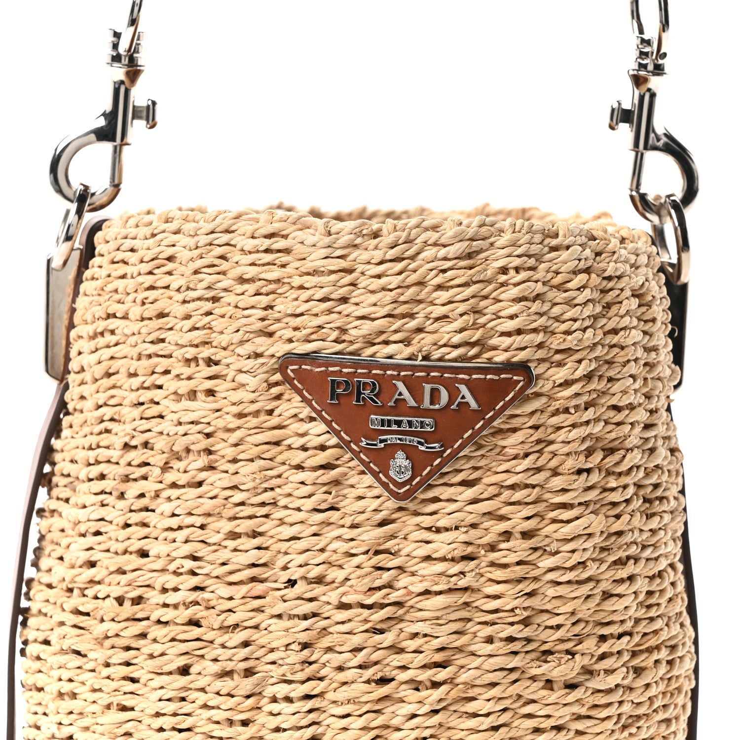 Paglia Vitello Woven Braided Bucket Bag Naturale Cognac