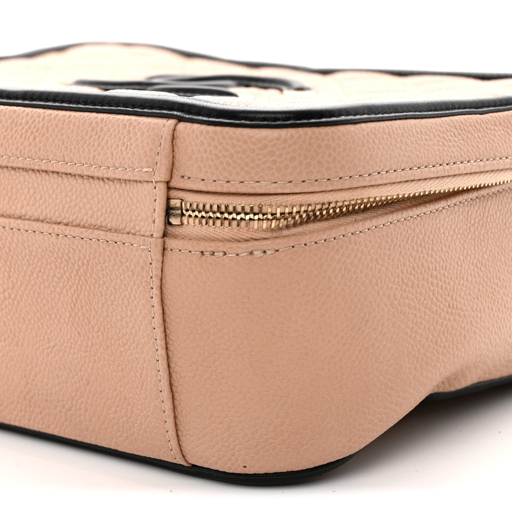 Caviar Quilted Large CC Filigree Vanity Case Beige Black