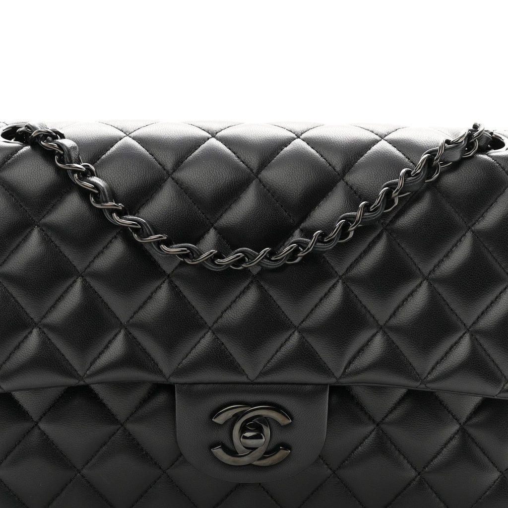 Lambskin Quilted Medium Double Flap So Black