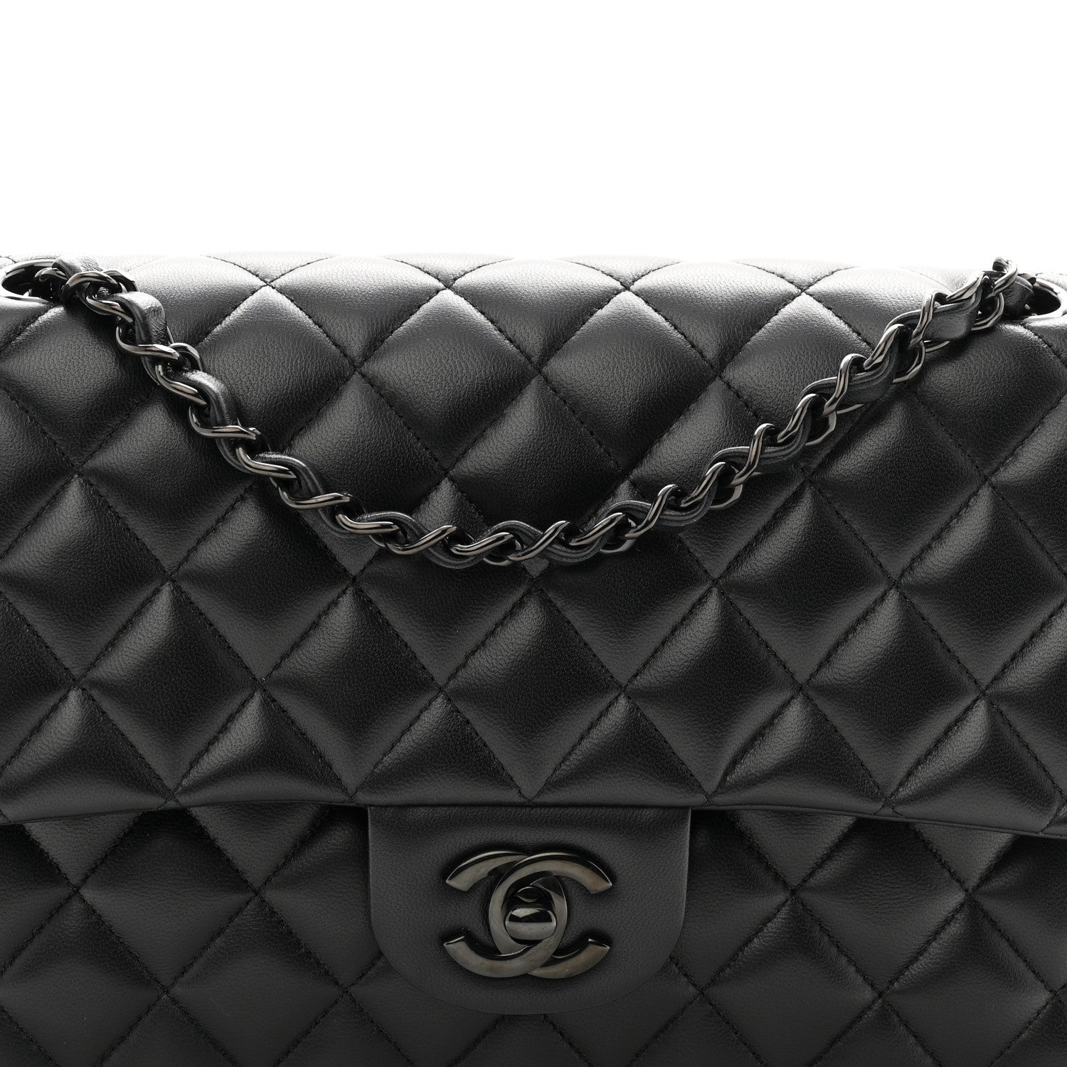 Lambskin Quilted Medium Double Flap So Black